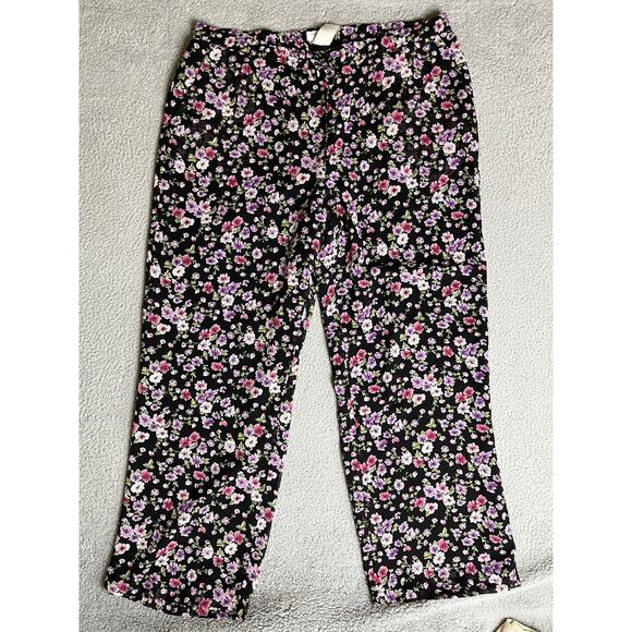 Jones New York Sport Pants - Jones New York Sport Pants 2X Silk Floral Straight High Rise Purple Pink Luxury